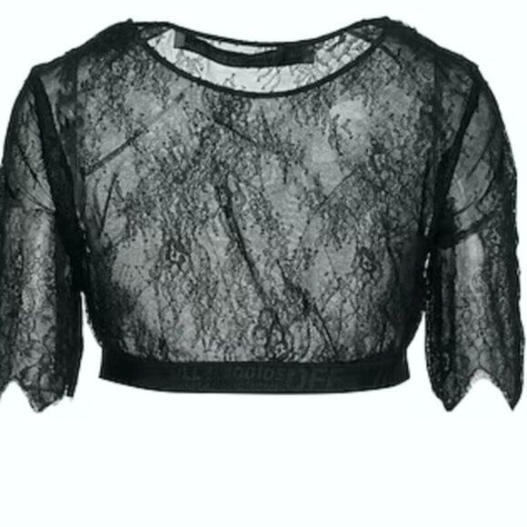 Off white lace crop top black M - Picture 3 of 8